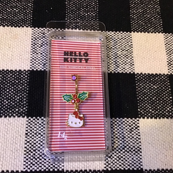 Hot Topic Hello Kitty Holiday Navel Barbel 14G Stainless Steel Belly Button Ring - Picture 1 of 4